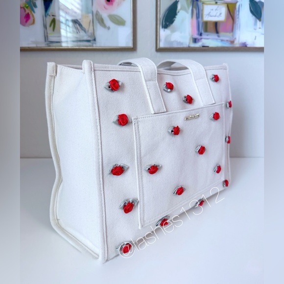 STEVE MADDEN Girl Canvas Tote Bag with Rosette Flowers - Cream MG245111 - Picture 5 of 9